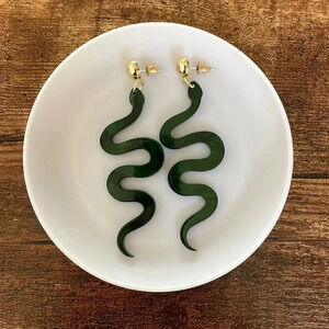 ❤️ NEW 2/$20 or 3/$25 Statement Acrylic Green Snake Gold Stud Oversize Earrings